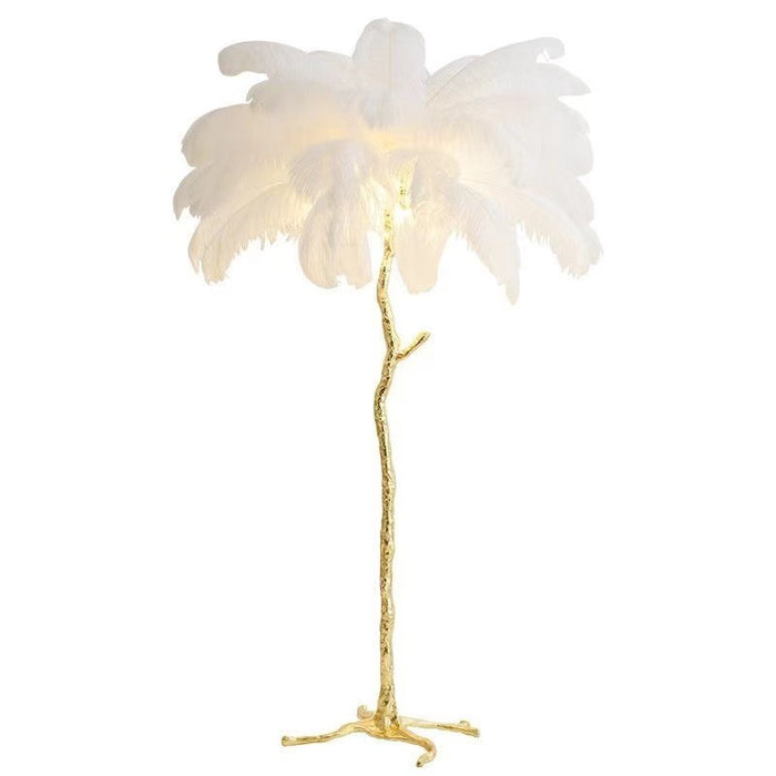 PlumaLuxe – Luxe Scandinavian Floor Lamp with Ostrich Feathers and Gold Finish