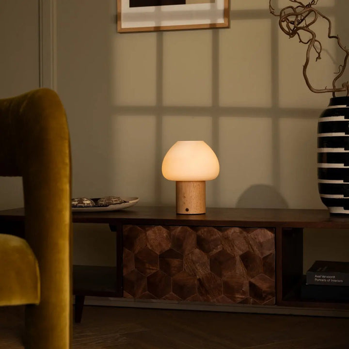 Fynn Light Brown Wooden Lamp – Rechargeable and Dimmable
