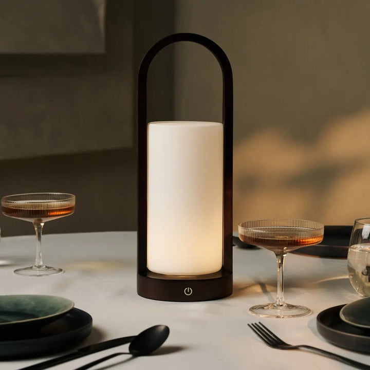 Evie Dark Brown Rechargeable Wooden Table Lamp – Dimmable & Cordless