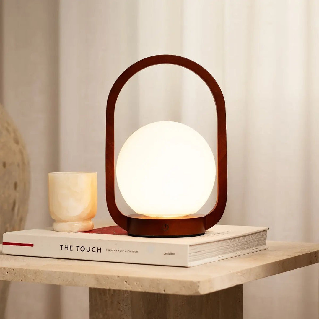 Skye chestnut brown wooden wireless lamp | Rechargeable and dimmable