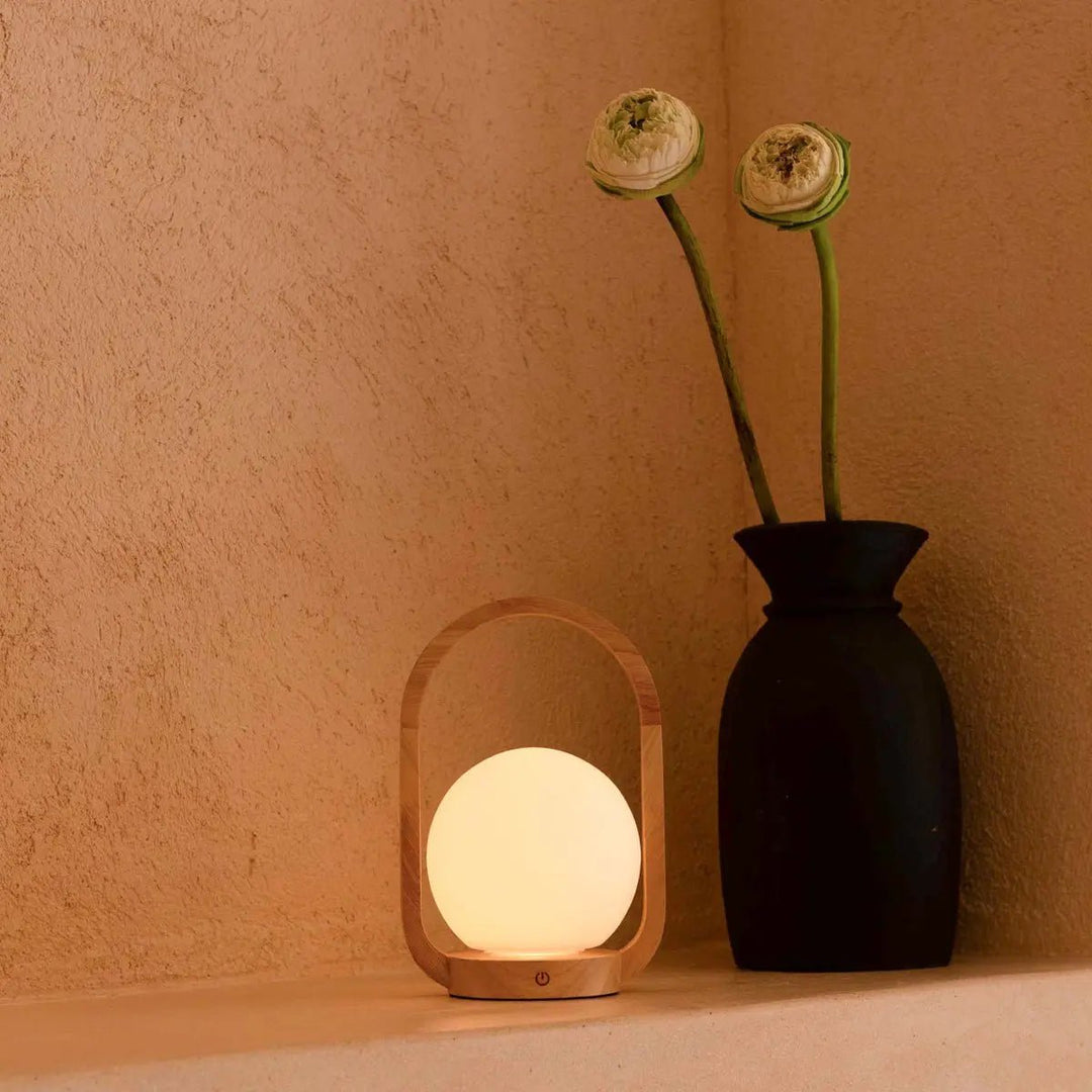 Skye Light Brown Wooden Cordless Lamp | Rechargeable and Dimmable Design