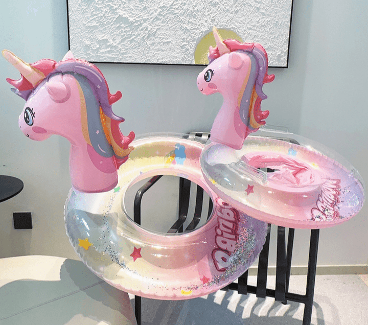 GlitterFloat - Inflatable Swimming Ring with Unicorn - Magical Glitter Swimming Ring