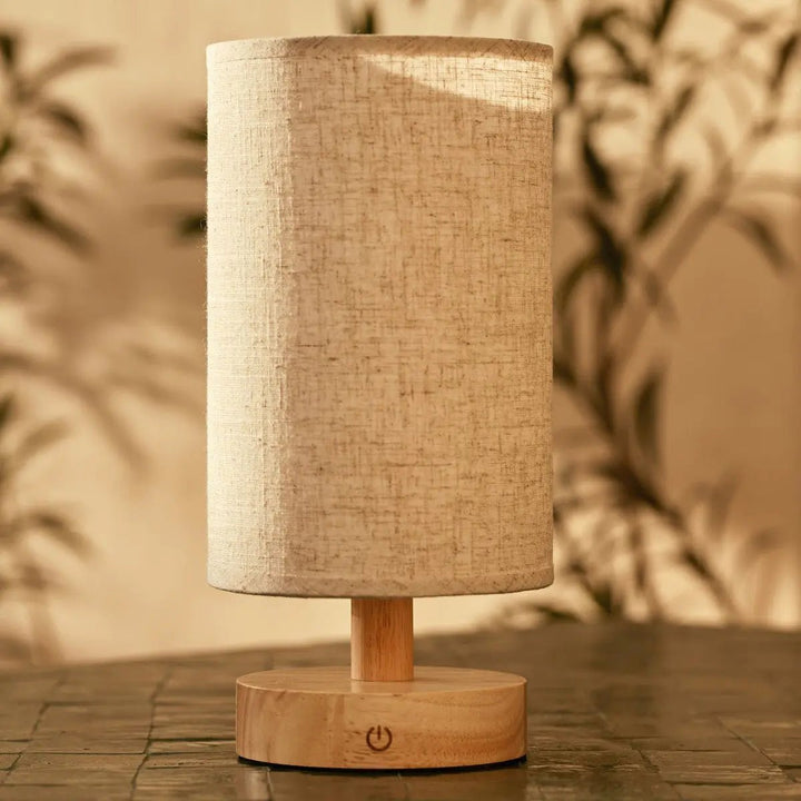 Light brown wooden table lamp - rechargeable and dimmable