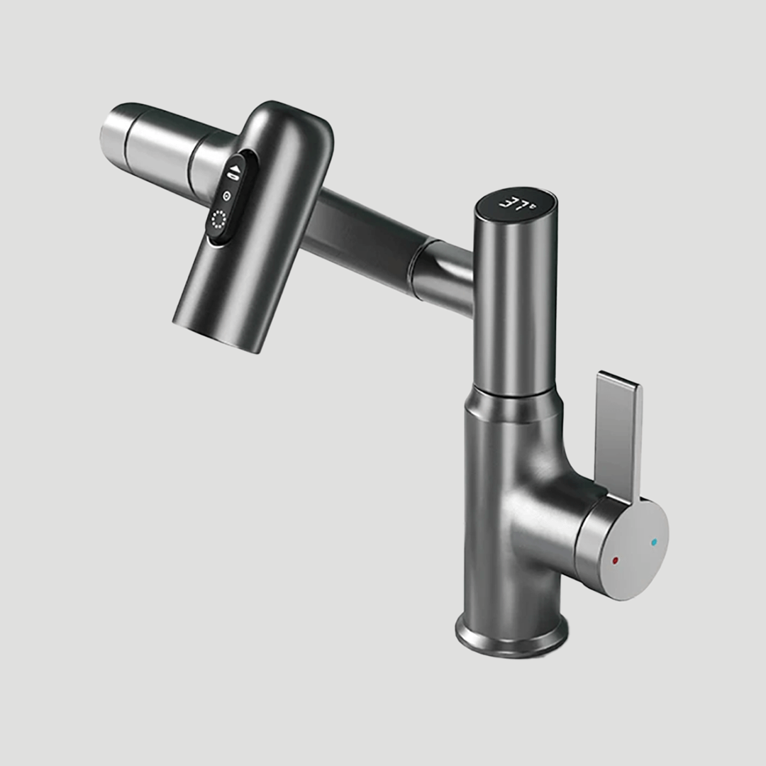 AquaJet Swivel Faucet – 360° Rotation with Temperature Indicator - Adjustable Height and Temperature Display