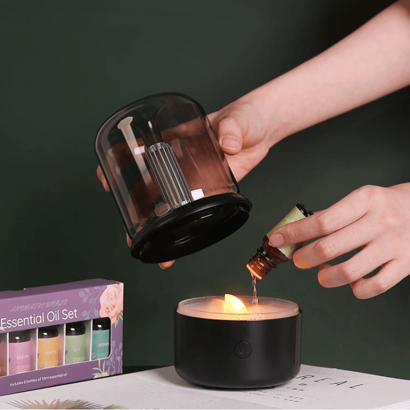 AromaFlame – LED Aroma Diffuser with Atmospheric Flame Light Effects
