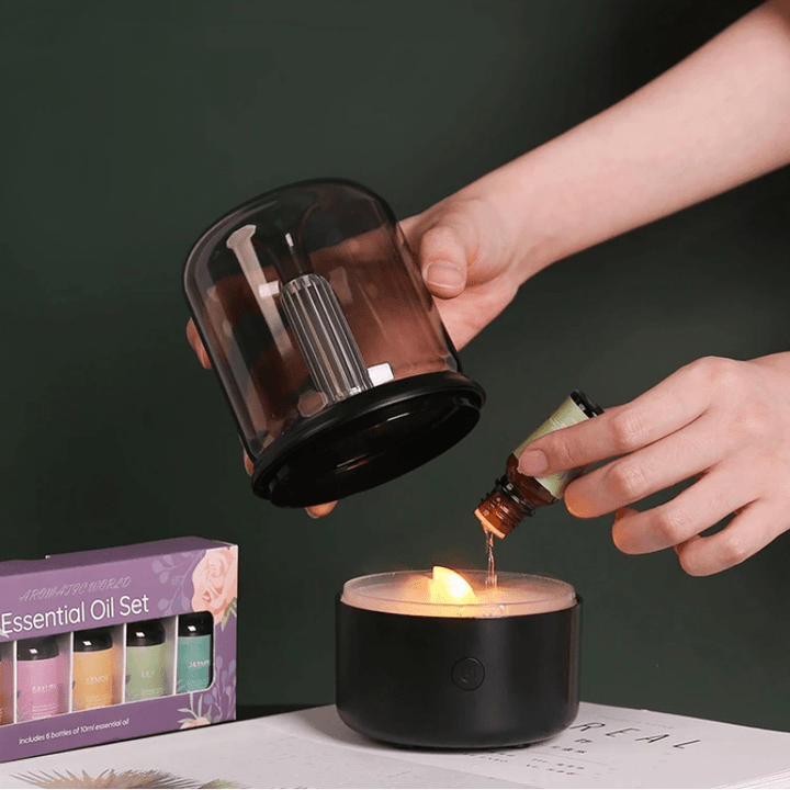 AromaFlame – LED Aroma Diffuser with Atmospheric Flame Light Effects