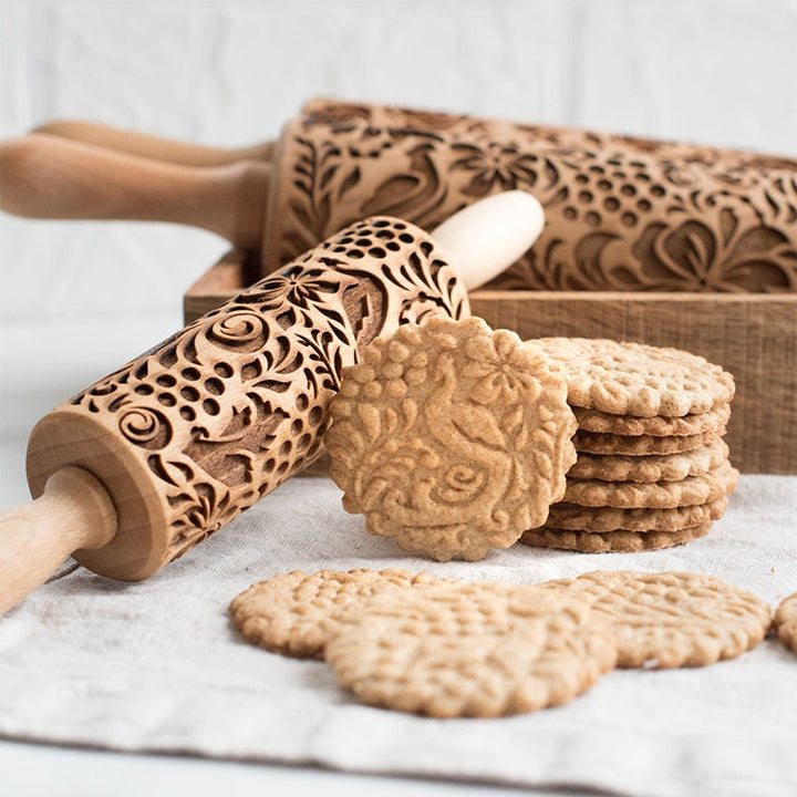 FestiveRoll - Christmas Cookie Relief Rolling Pin - Artisan Engraved for Perfect Baking Creations