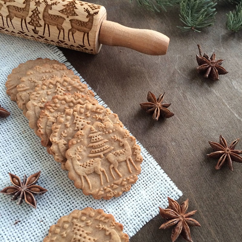FestiveRoll - Christmas Cookie Relief Rolling Pin - Artisan Engraved for Perfect Baking Creations