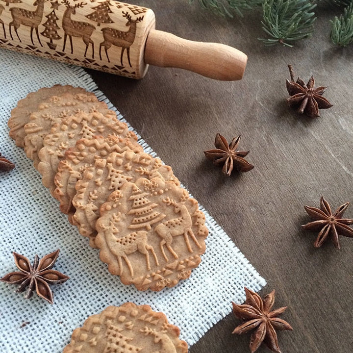 FestiveRoll - Christmas Cookie Relief Rolling Pin - Artisan Engraved for Perfect Baking Creations