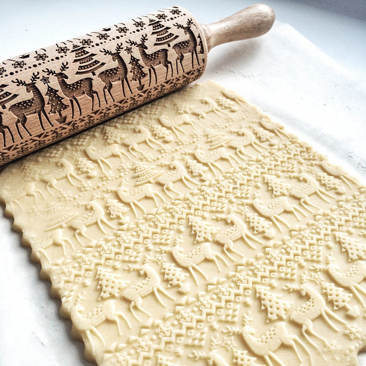 FestiveRoll - Christmas Cookie Relief Rolling Pin - Artisan Engraved for Perfect Baking Creations