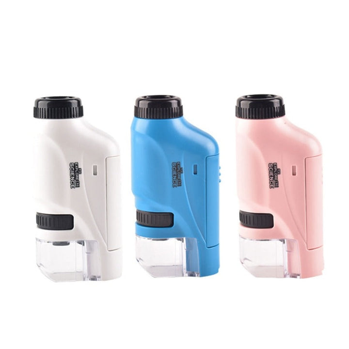 Portable Kids Pocket Microscope with LED Light – Compact and Educational for Children, 120x Magnification, White/Blue/Pink