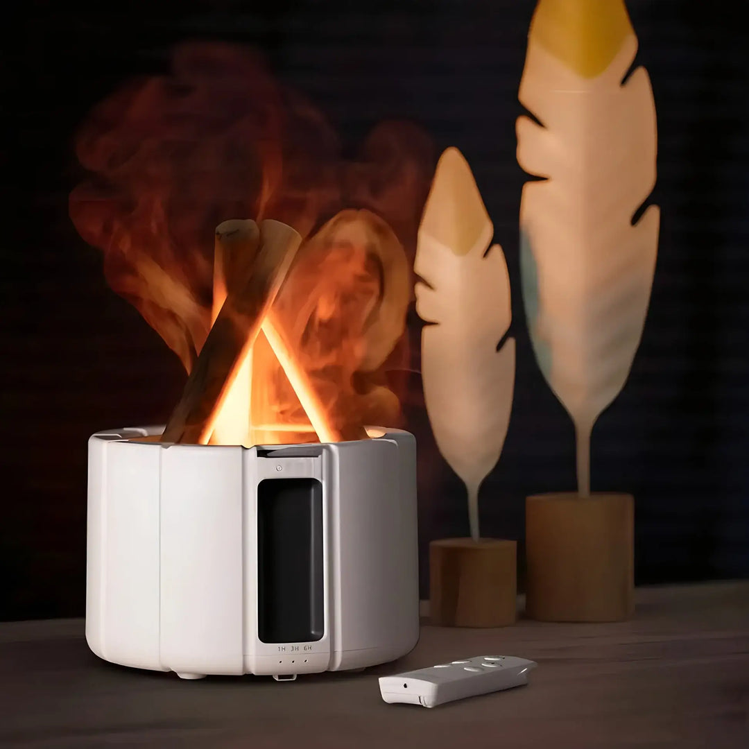 FlameMist Atmospheric Campfire Diffuser with Lamp - Adjustable Light Settings - Humidifier for Improved Air Quality