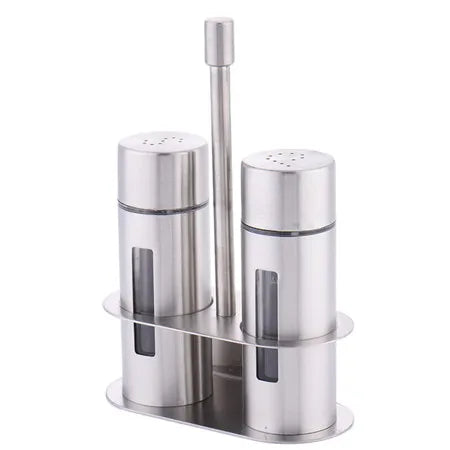 Castor Luxe | Stainless Steel Salt and Pepper Mill Set with Elegant Stand