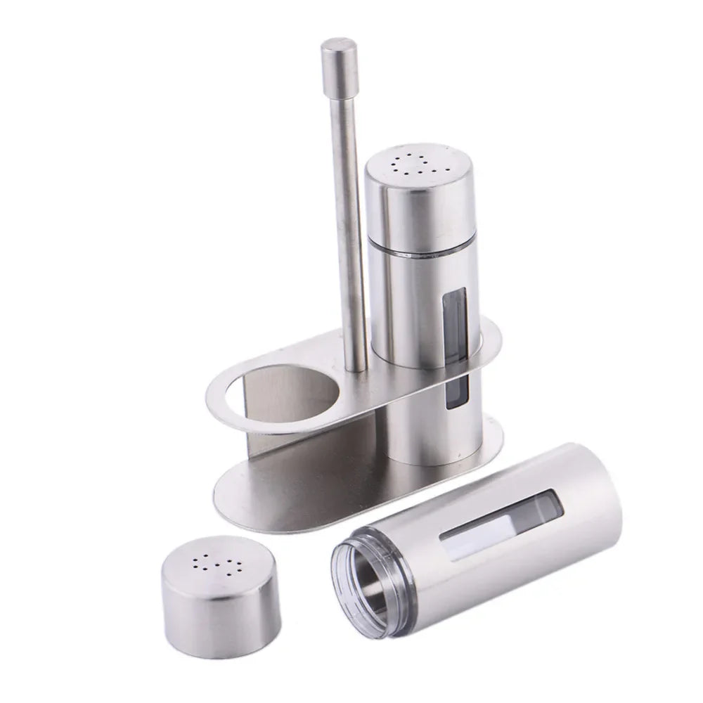 Castor Luxe | Stainless Steel Salt and Pepper Mill Set with Elegant Stand