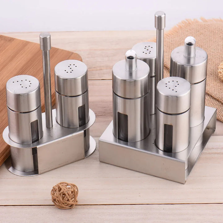Castor Luxe | Stainless Steel Salt and Pepper Mill Set with Elegant Stand