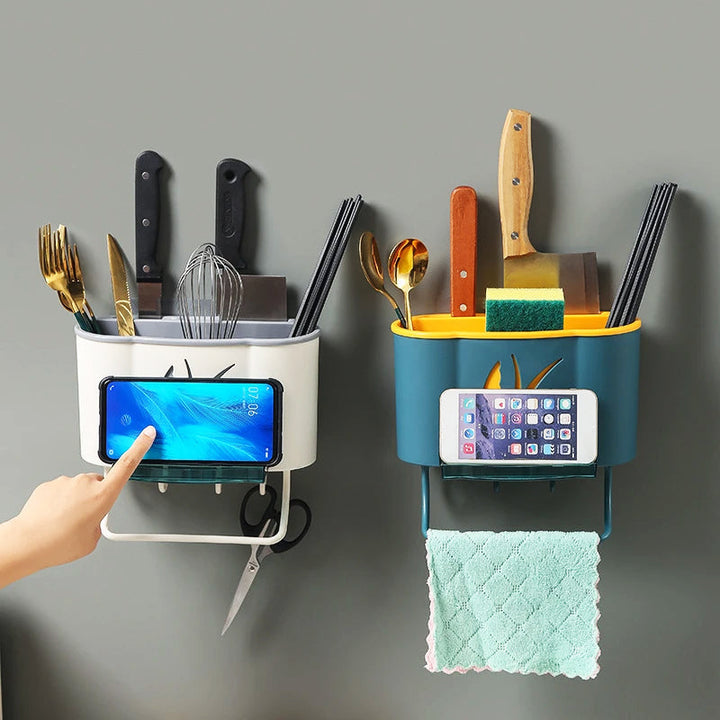 Smart Kitchen Organizer - Storage Space and Hands-Free Phone Holder for Convenience