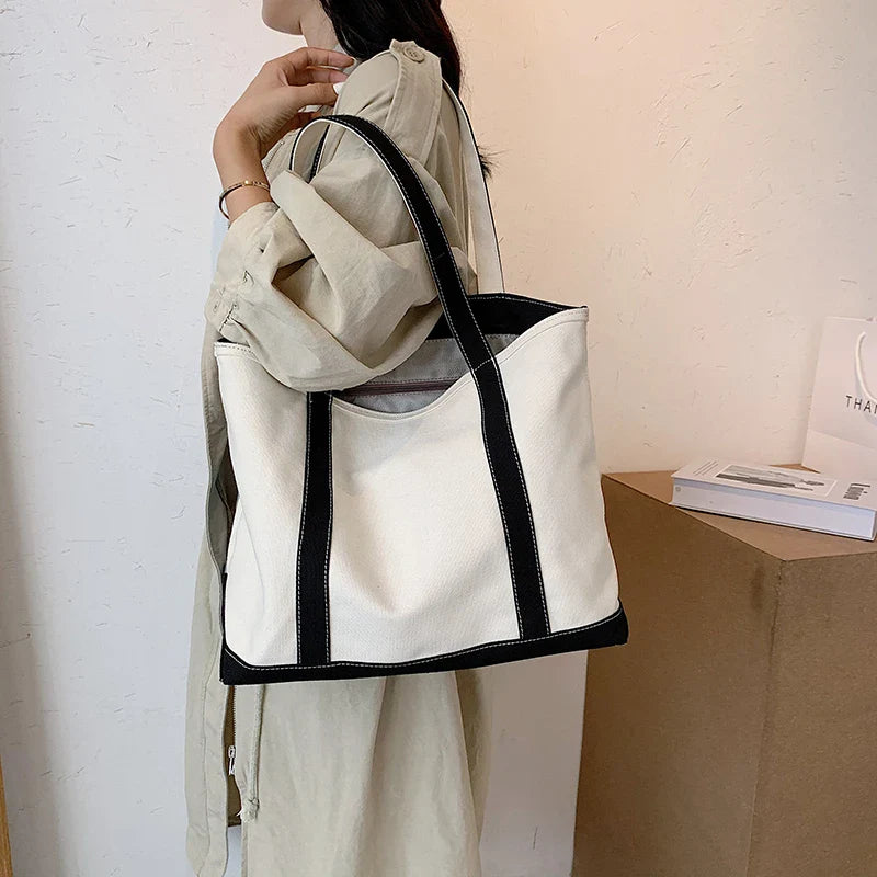 StripeCarry – Stylish Canvas Handbag with Large Capacity