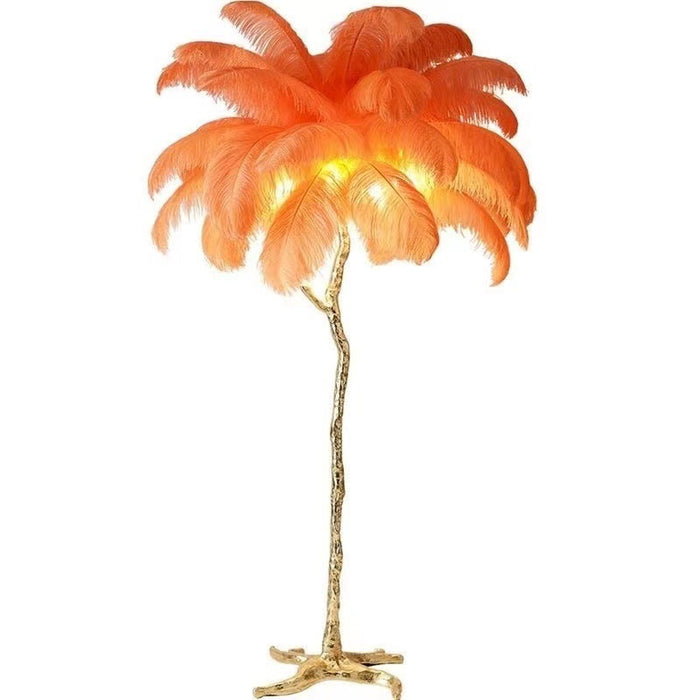 PlumaLuxe – Luxe Scandinavian Floor Lamp with Ostrich Feathers and Gold Finish