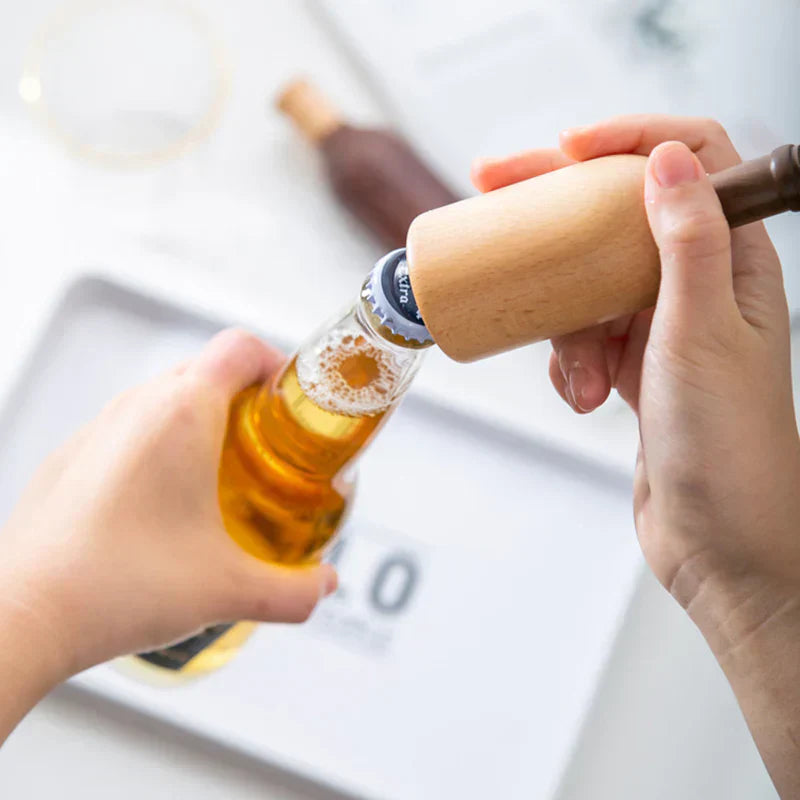 TimberPop Bottle Opener - Elegant Wooden Design with Ergonomic Comfort - A Beautiful Kitchen Tool