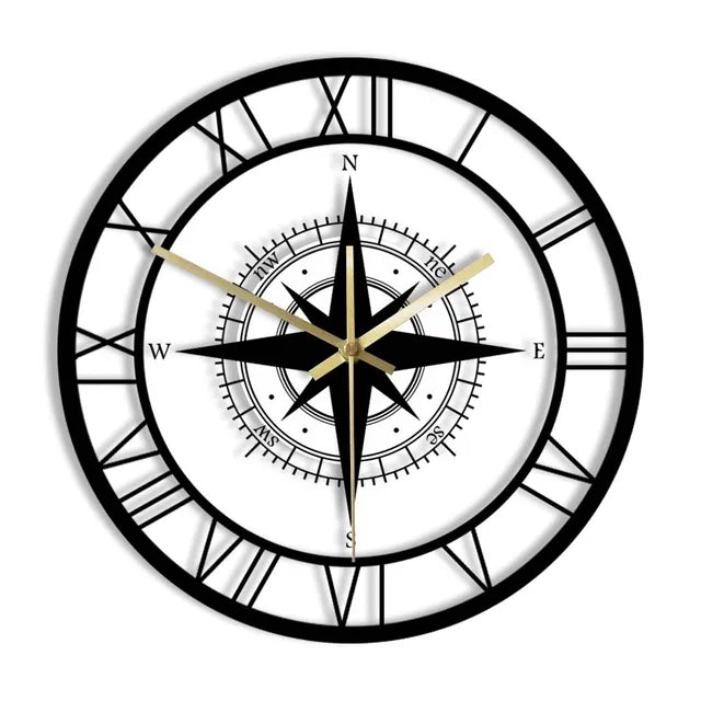 TimeVoyager - Nautical Compass Wall Clock - Elegant Silent Wall Clock