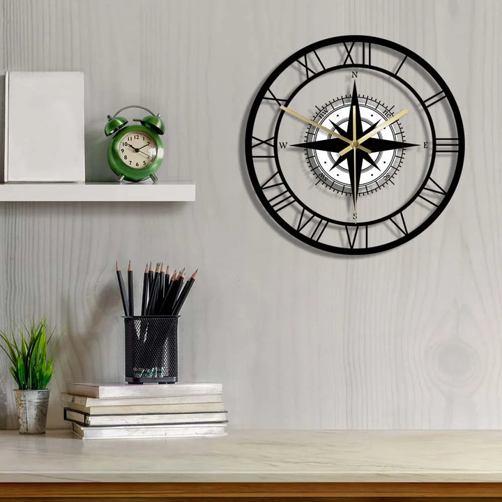 TimeVoyager - Nautical Compass Wall Clock - Elegant Silent Wall Clock