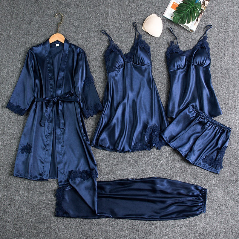 SatinGlow - 5-Piece Satin Nightwear Set - Luxury Women's Pajama Set with Robe and Shorts