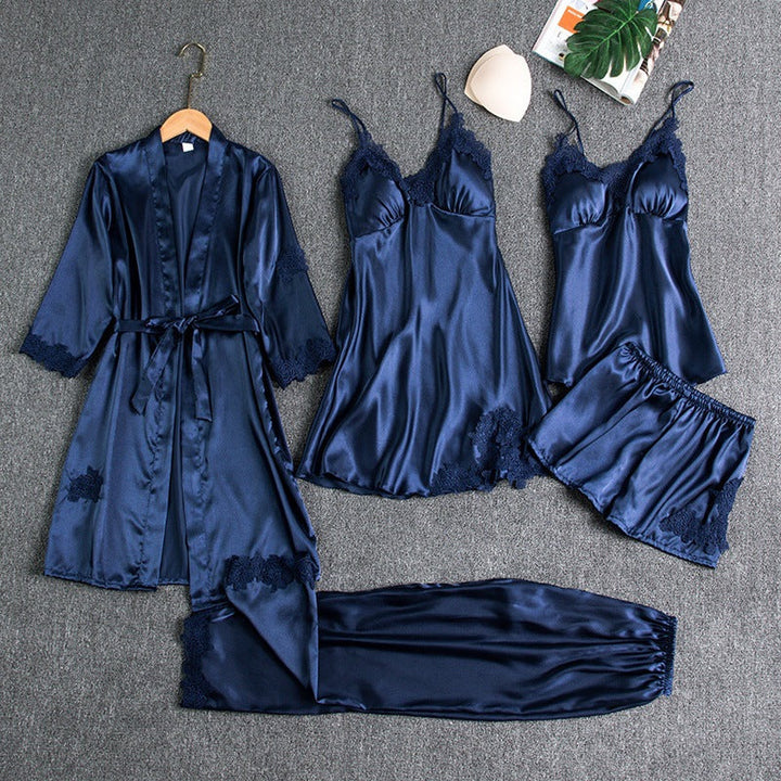 SatinGlow - 5-Piece Satin Nightwear Set - Luxury Women's Pajama Set with Robe and Shorts