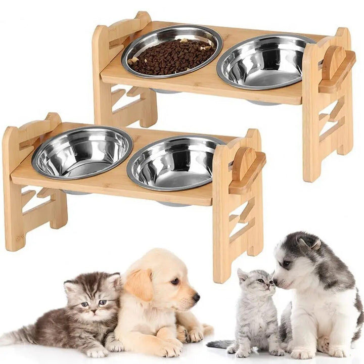PawElegance | Double Feeding Solution with Bamboo and Stainless Steel for Pets