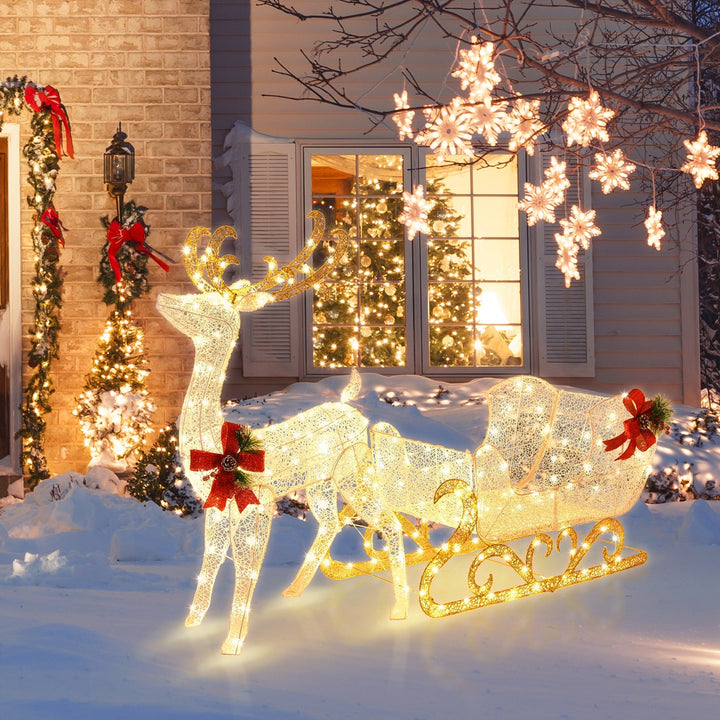 HolidayDeer – Illuminated Christmas Reindeer with Santa's Sleigh and 215 Lights