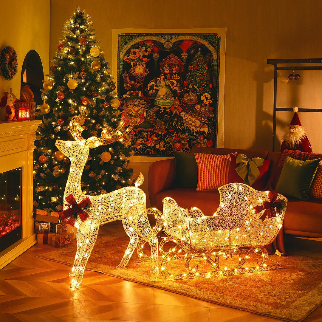 HolidayDeer – Illuminated Christmas Reindeer with Santa's Sleigh and 215 Lights