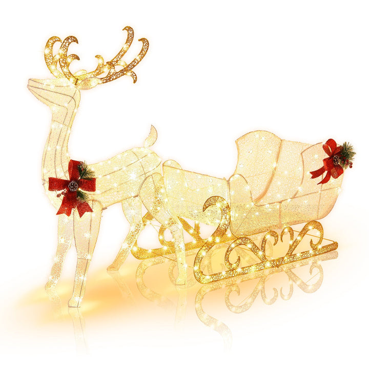 HolidayDeer – Illuminated Christmas Reindeer with Santa's Sleigh and 215 Lights