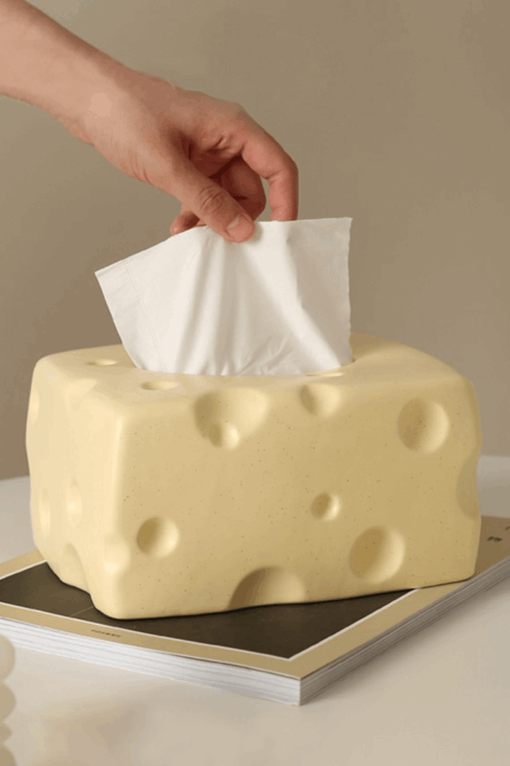 Cheesecube Playful Tissue Box - Fun 3D Cheese Design for a Creative Touch - Bring Humor and Style to Your Space