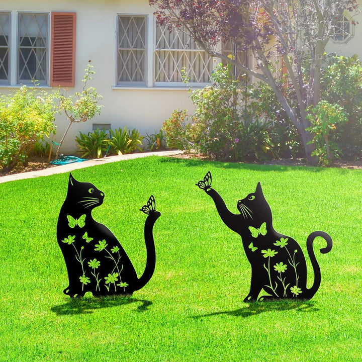 WhiskerWonders | Black Cat Silhouette Garden Stakes for Outdoor Charm