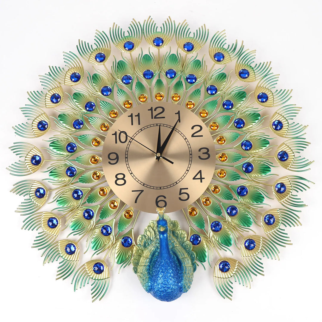 RoyalFeather | Large Peacock Metal Wall Clock