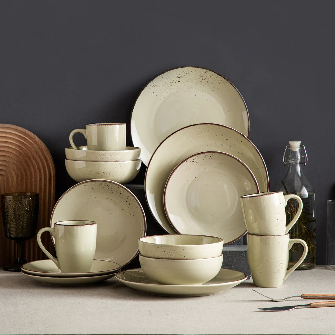 StoneCraft | Beige Ceramic Table Set with Plates and Mugs