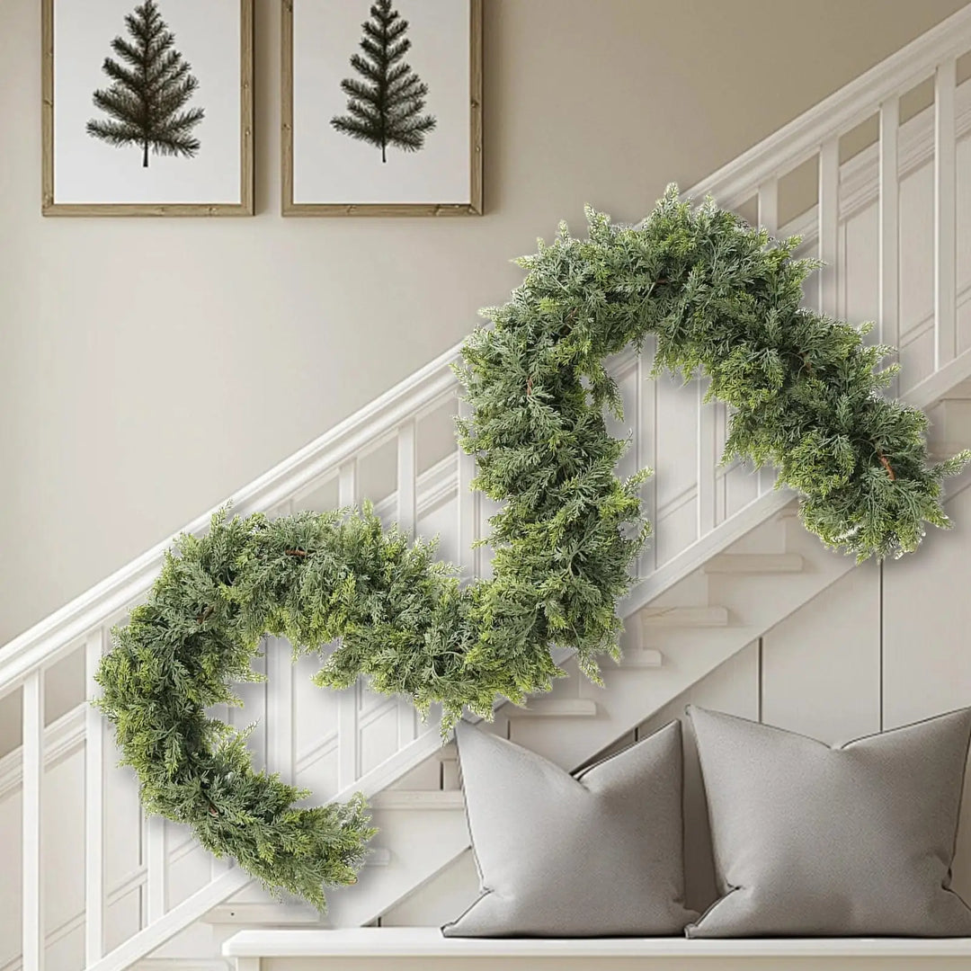 EvergreenCharm – Atmospheric Christmas Garland of Cypress Leaves