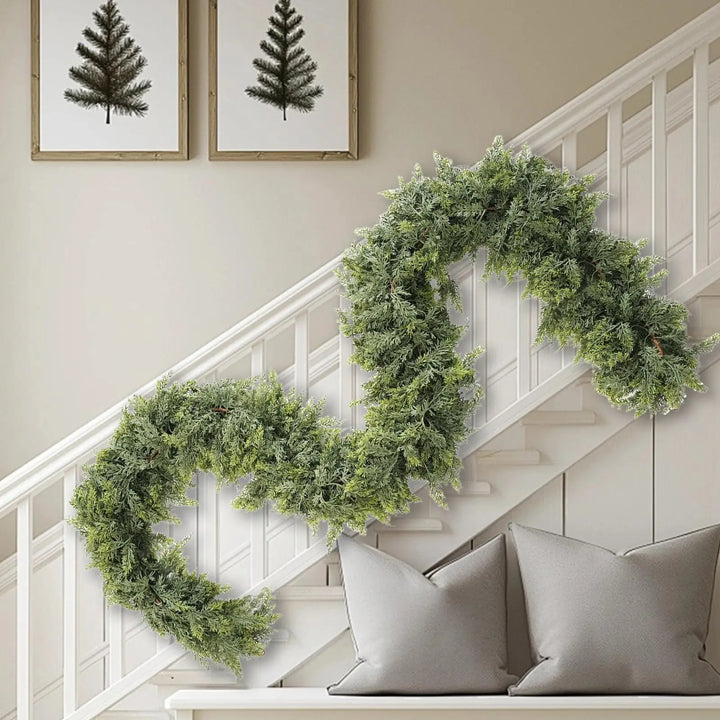 EvergreenCharm – Atmospheric Christmas Garland of Cypress Leaves