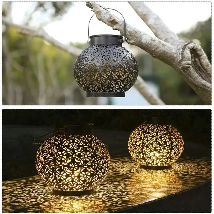 LumenArt | Luxe LED Solar Pendant Light with Wrought Iron Projection for Outdoors