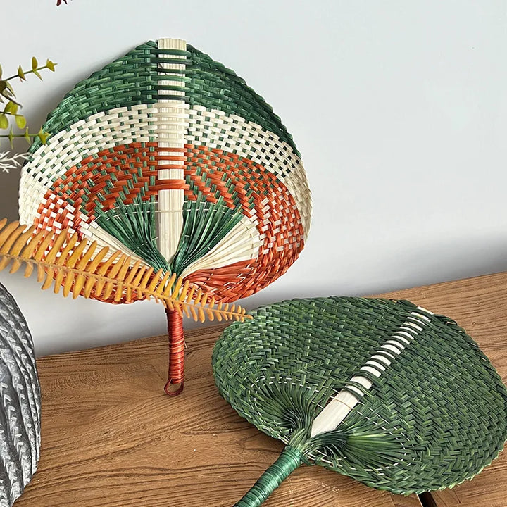 BambooBreeze - Handwoven Rattan Fan - Heart-Shaped Bamboo Fan for Stylish Decoration