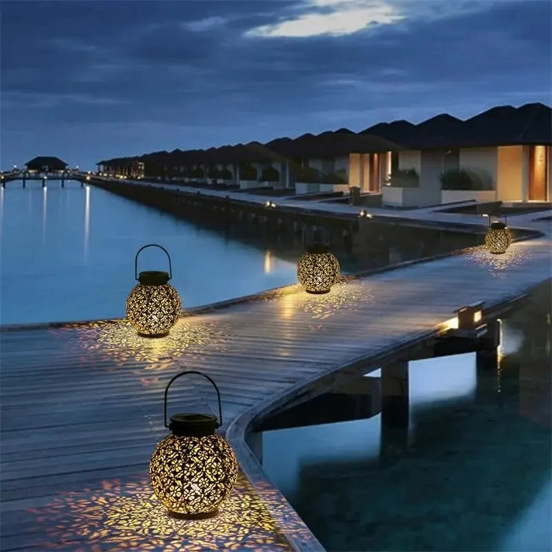 LumenArt | Luxe LED Solar Pendant Light with Wrought Iron Projection for Outdoors