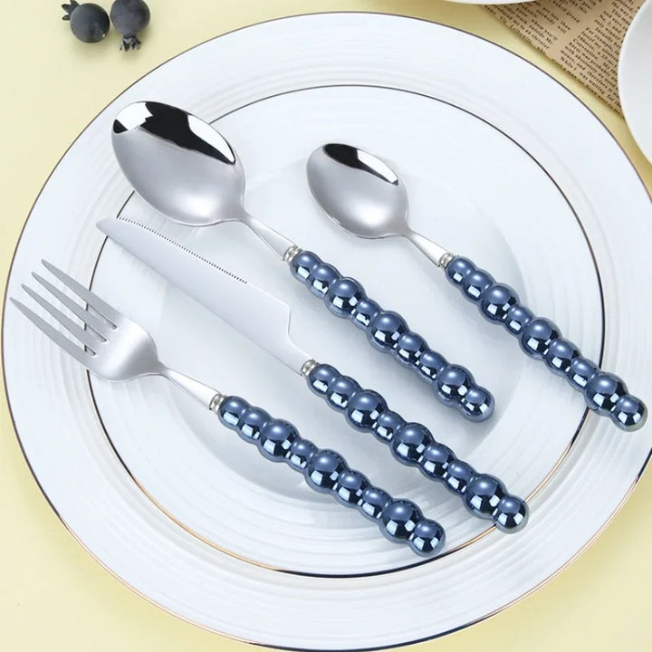ElegantPearl | Luxe Cutlery Set with Silver Stainless Steel and Pearls