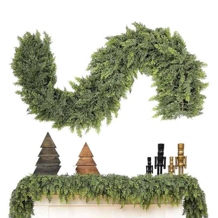 EvergreenCharm – Atmospheric Christmas Garland of Cypress Leaves