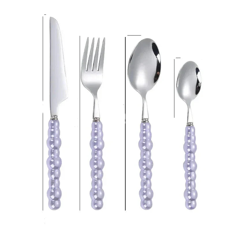 ElegantPearl | Luxe Cutlery Set with Silver Stainless Steel and Pearls