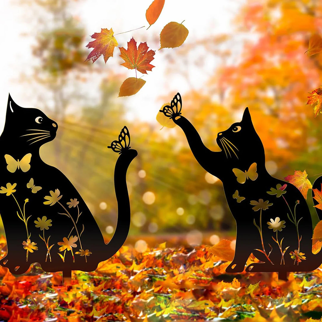 WhiskerWonders | Black Cat Silhouette Garden Stakes for Outdoor Charm