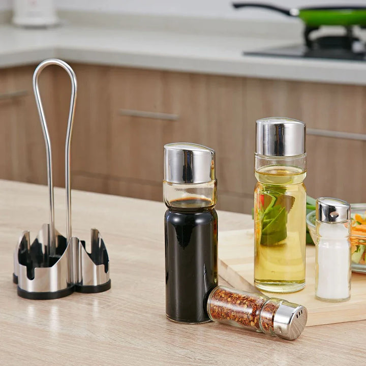 TasteCraft | Luxury Spice Bottles with Salt and Pepper Shakers in Holders