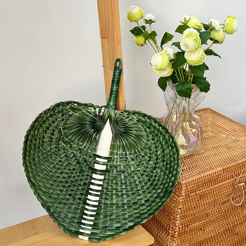 BambooBreeze - Handwoven Rattan Fan - Heart-Shaped Bamboo Fan for Stylish Decoration