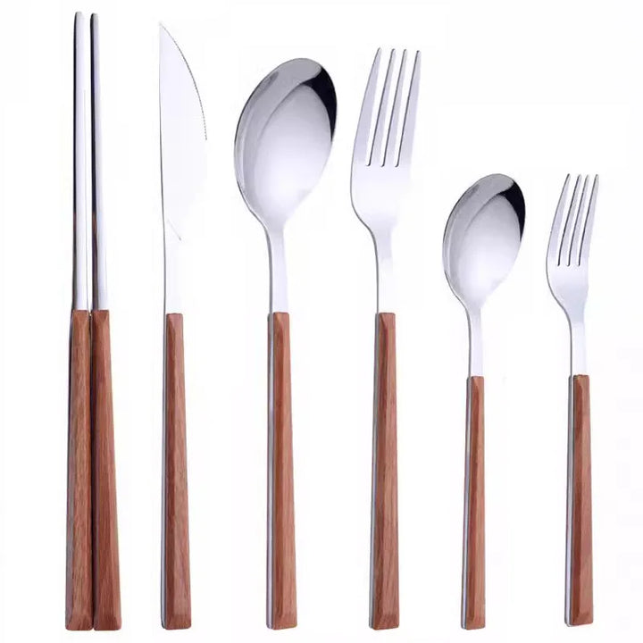 WoodStyle | 16-Piece Cutlery Set with Imitation Wooden Handles