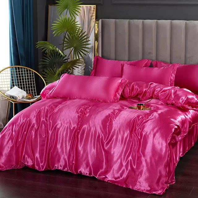 LuxeSilk Satin Bedding Set - Duvet Cover, Fitted Sheet & Pillowcases - Elegant & Soft for Ultimate Comfort
