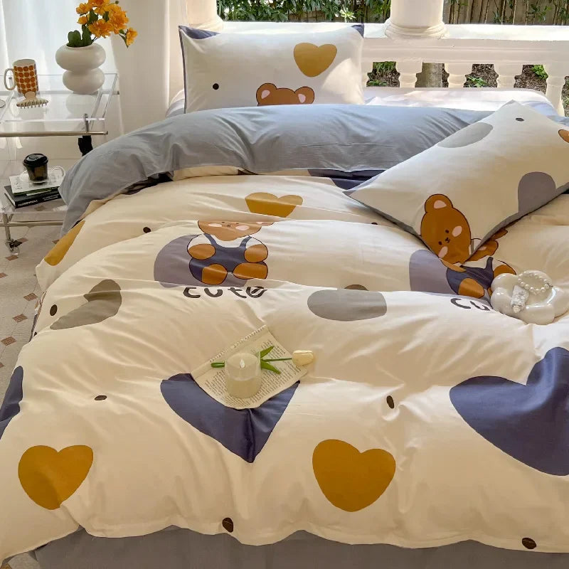 KawaiiComfort | Cute Bear & Flowers Duvet Cover