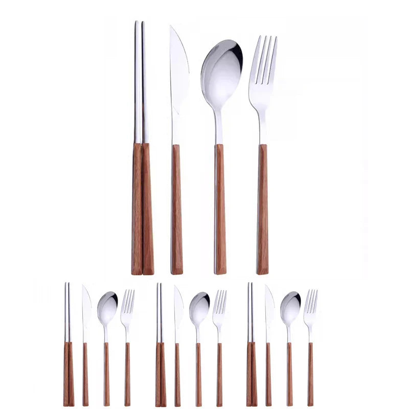 WoodStyle | 16-Piece Cutlery Set with Imitation Wooden Handles